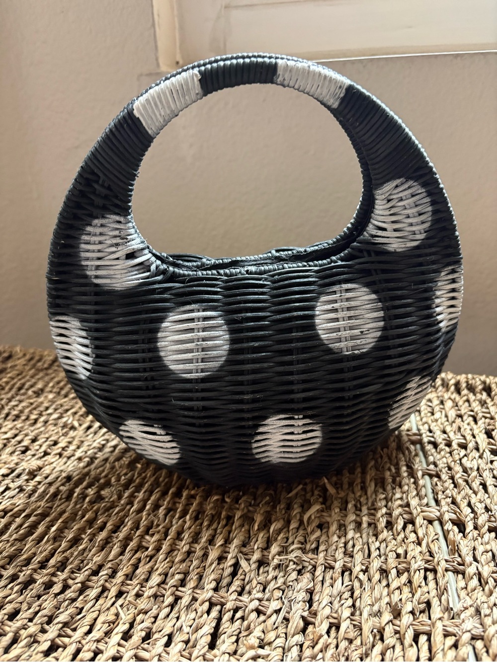 kate spade for Target Black and White Polka Dot Round Wicker Basket - Picture 4 of 5